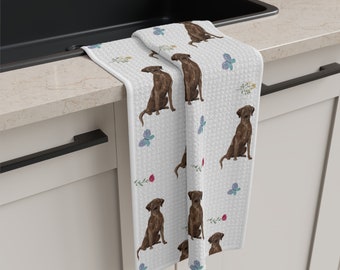 Chocolate Labrador Tea Towel: Dog Mom Kitchen Decor