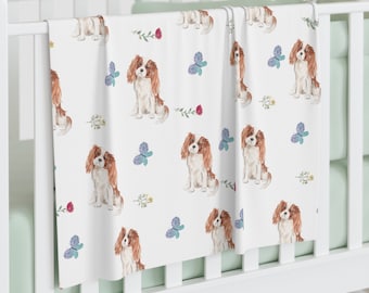 Couverture d&#39;emmaillotage pour bébé Cavalier King Charles Spaniel, écharpe pour nouveau-né, idées cadeaux pour baby shower, pour maman chien, pour nouvelle maman, nouveau papa