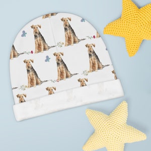 Welsh Terrier Dog Baby Beanie for newborn baby, dog themed baby gifts for baby shower, cheap gifts, with matching swaddle blanket