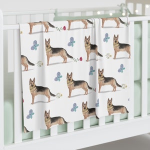 German Shepherd Baby Blanket, swaddle, wrap for newborn, for baby shower, gift ideas, for dog lovers, dog mom, dog dad, dog portrait