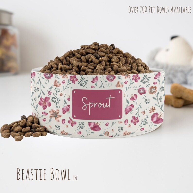 Custom Dog Bowl Dog Bowl Cat Bowl Floral Dog Bowl