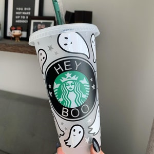 HEY BOO CUP | Ghosties Coffee Cup | Cute Halloween Ghost Tumbler | Spooky Sips Gift | Halloween cold cup | Spooky aesthetic | Halloween gift