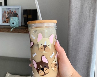 Vaso de cristal con estampado de bulldog francés / Impresión personalizada de bulldog francés