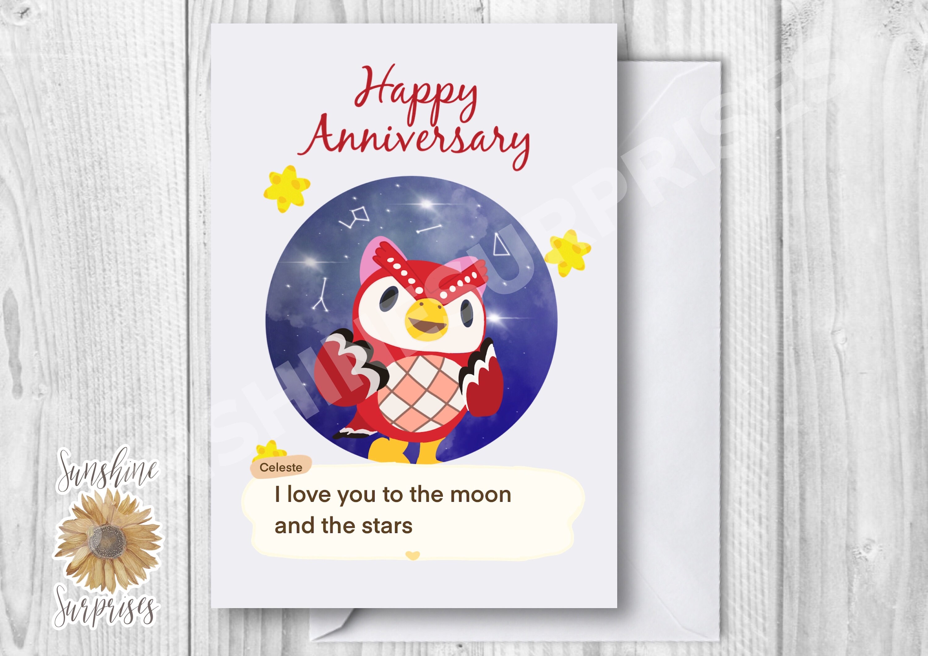 Celeste Anniversary card Animal Crossing love you to the moon Etsy