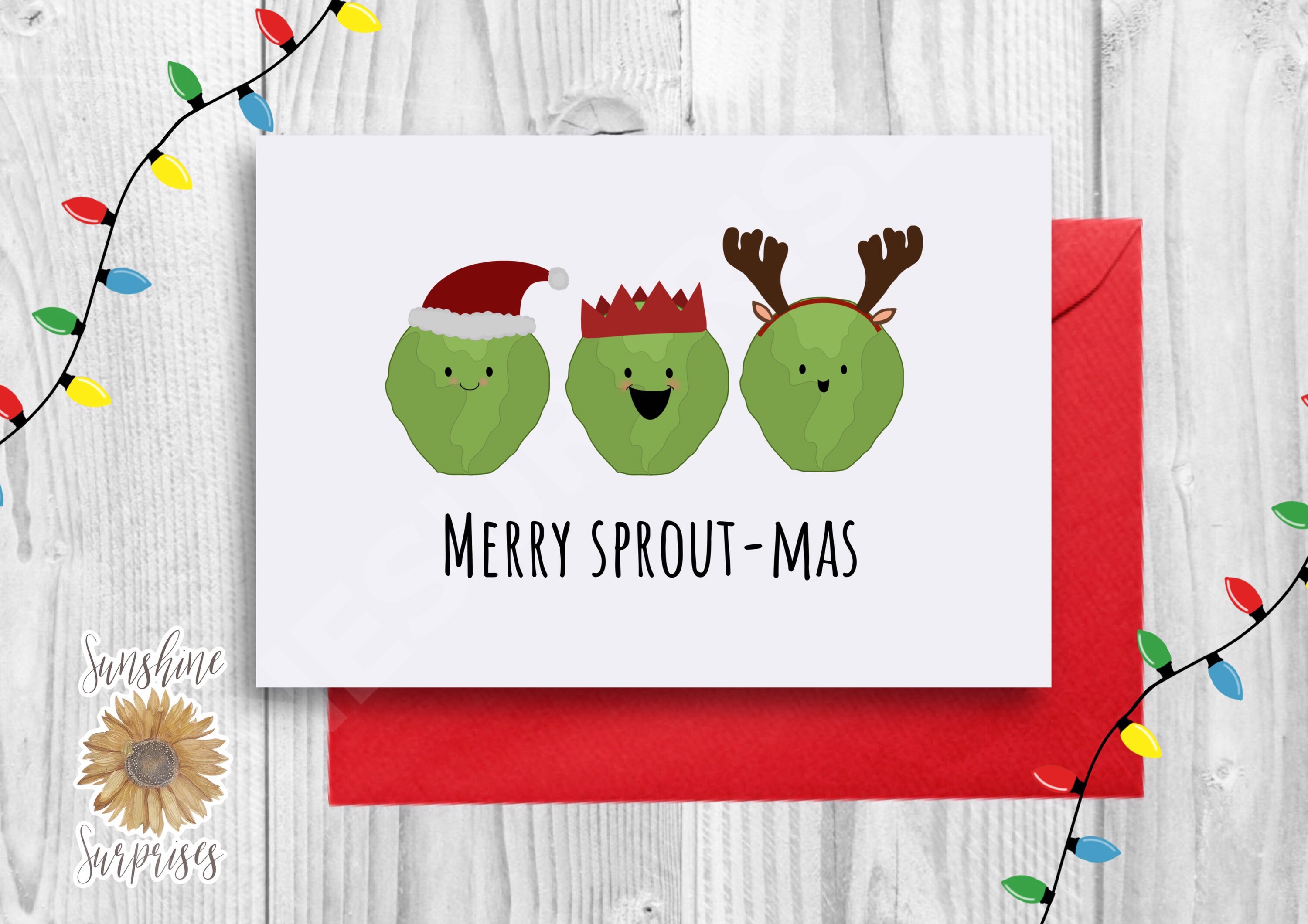 Merry Sproutmas Brussel Sprouts Christmas Card Xmas Greetings Etsy