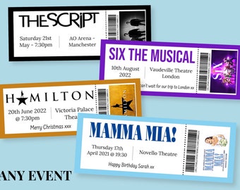 Custom / Personalised Event Ticket - Any Theatre Musical Music Event Concert Comedy Invitation Ticket Gift Theatre Gift Ticket