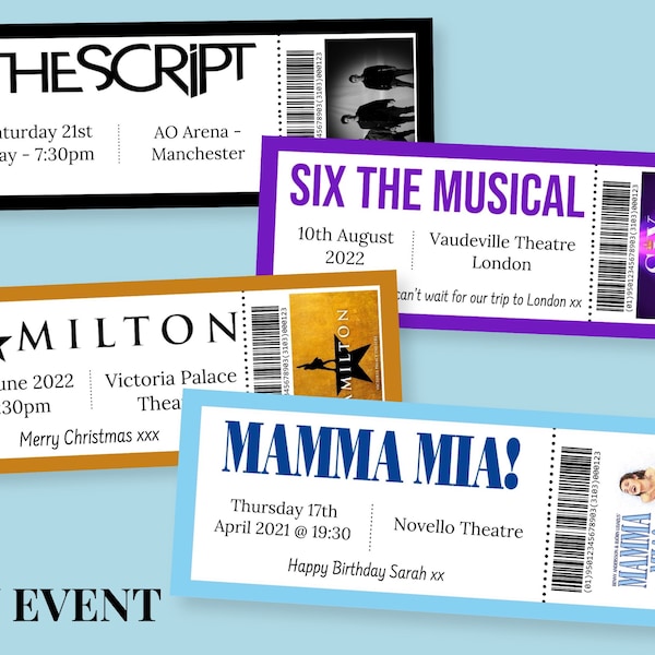 Custom / Personalised Event Ticket - Any Theatre Musical Music Event Concert Comedy Invitation Ticket Gift Theatre Gift Ticket