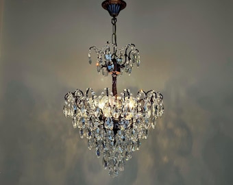 Antique Brass & Crystal Chandelier | Vintage French Empire Lighting Fixtures 1960’s
