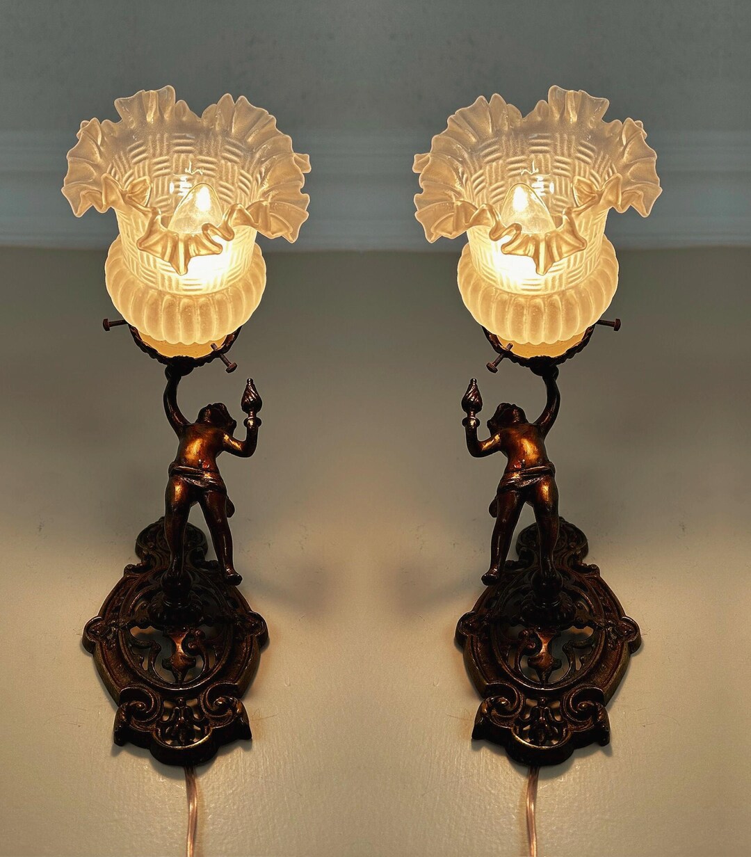 Pair of Antique / Vintage French Sconces With Angels Brass & Hand Made ...