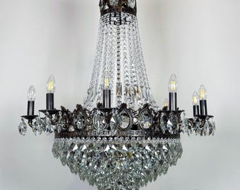 Antique / Vintage Chandelier Light Fixtures •French Empire Lighting 10-Arm Mid Century