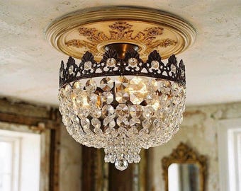 Lampadari vintage in ottone e cristallo / Plafoniere antiche