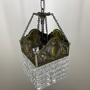 Antique Vintage Brass & Crystals Chandelier Lighting French Rare Chandelier,Old Ceiling Lamp, Lighting Fixtures 1950's