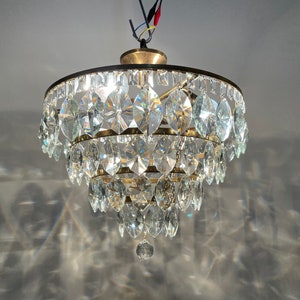 Antique / Vintage Chandelier Lighting , Brass & Crystals Chandelier Light Fixture, French Low Ceiling Lamp