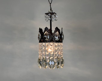 Antique / Vintage Brass & Crystal Chandelier Light Fixtures Ceiling Lamp Lighting •DUTY FREE [USA]