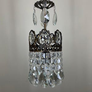 Vintage Brass Crystal Chandelier: French Style Sconce, 1960s