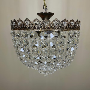 Antique ,Vintage Chandelier,  French Chandelier Brass & Crystal Chandelier Lamp Lighting  Fixtures French Low Ceiling Lamp