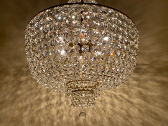 Antique / Vintage Brass & Swarovski Crystal Small Chandelier Ceiling Lamp  Lighting Pendant Lighting Glass Lamp Fixtures 