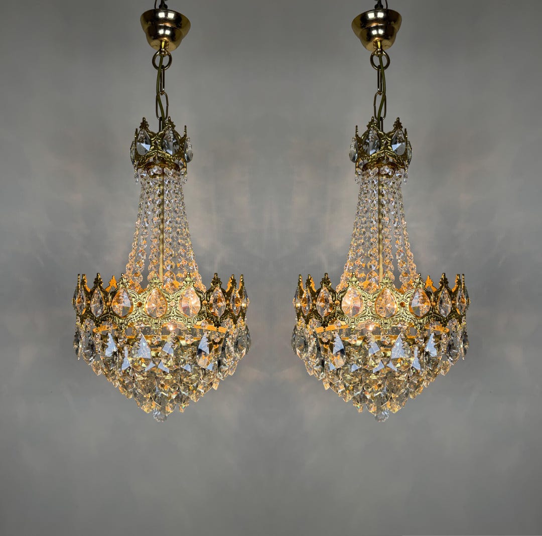 Pair of Antique Chandelier Lighting, Vintage Chandelier Lighting, Brass ...
