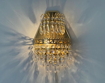 Appliques antiques en laiton et cristal - Lampes murales en laiton, années 60