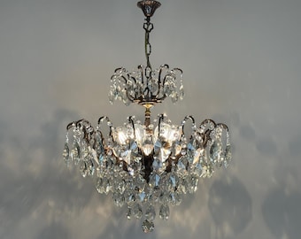 Antique Brass & Crystal Light Fixtures - Vintage French Empire Ceiling Lighting