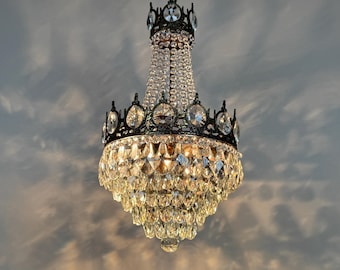 Antique / Vintage Brass Crystal Chandelier Light Fixtures: French Style Ceiling Lighting
