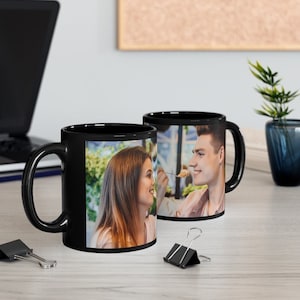 Tasse noire personnalisée | Tasse à café photo de famille personnalisée | Tasse noire de 11 oz