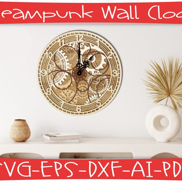 Steampunk Wall Clock SVG, Cut Files for Cricut or Silhouette and more, 5 Layers Wall Clock Cut File