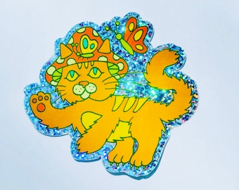 Mushroom Cat Glitter Sticker