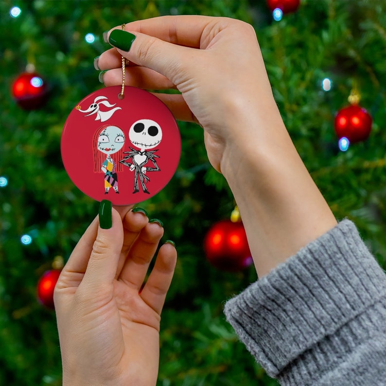 Disney Nightmare Before Christmas Jack and Sally Christmas Round Ceramic Ornaments