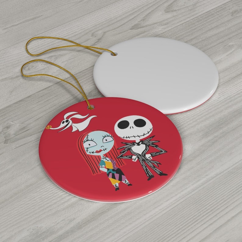 Disney Nightmare Before Christmas Jack and Sally Christmas Round Ceramic Ornaments