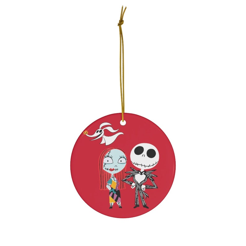 Disney Nightmare Before Christmas Jack and Sally Christmas Round Ceramic Ornaments