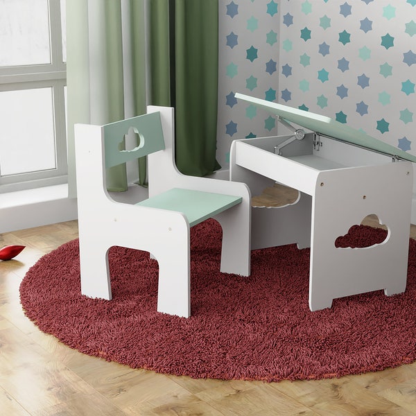 Chaise et table pour enfants avec espace de rangement, chaise et table pour bébé, chaise et table pour enfants, bureau pour enfants, tabouret pour enfants