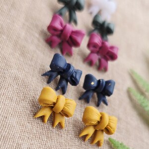 Handmade Polymer Clay Bow Earrings | Cute Bow Studs | Small Dainty Earrings | Lightweight Gift for Her