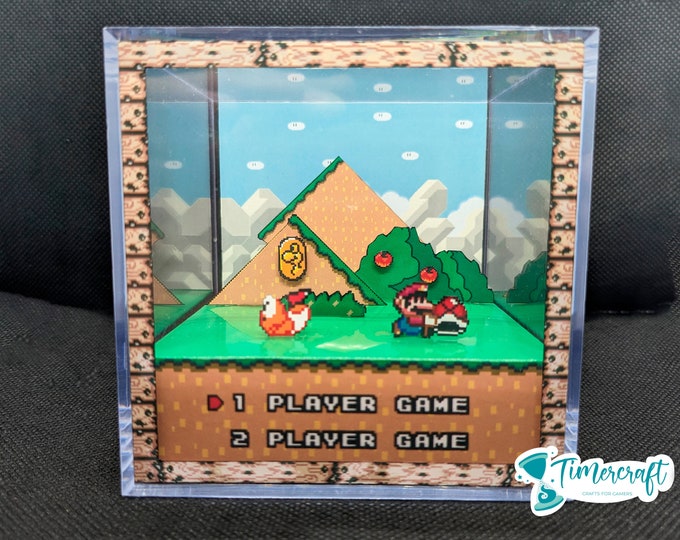 Super Mario World opening cubediorama, gba, snes, gift for him, gift for her, geek decor, home decor, wallart