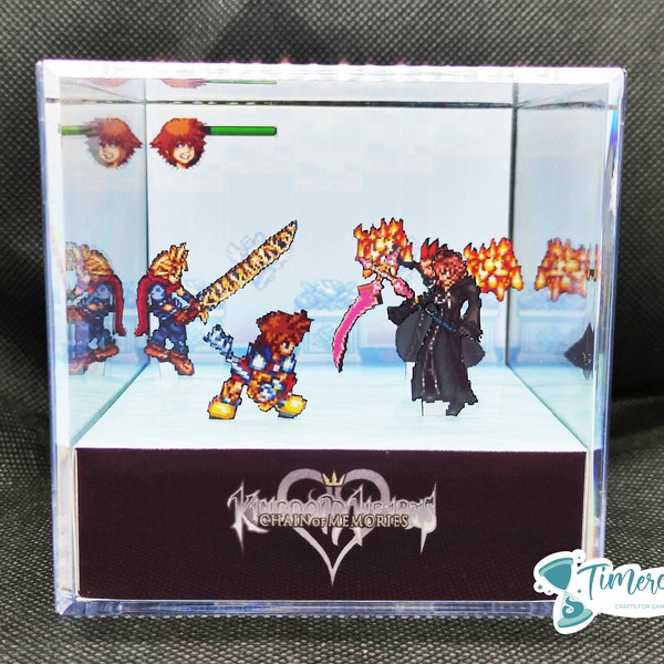 Kingdom Hearts Chain of Memories Cloud, Sora vs Organization XIII, Würfeldiorama, Geschenk für Gamer | Miniatur-Dekor, Geburtstagsgeschenk