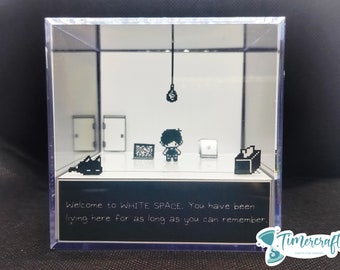 Omori cube diorama, white space, gift for gamers, handmade gift, pixel frame, 3d diorama, home decor miniature, birthday gift