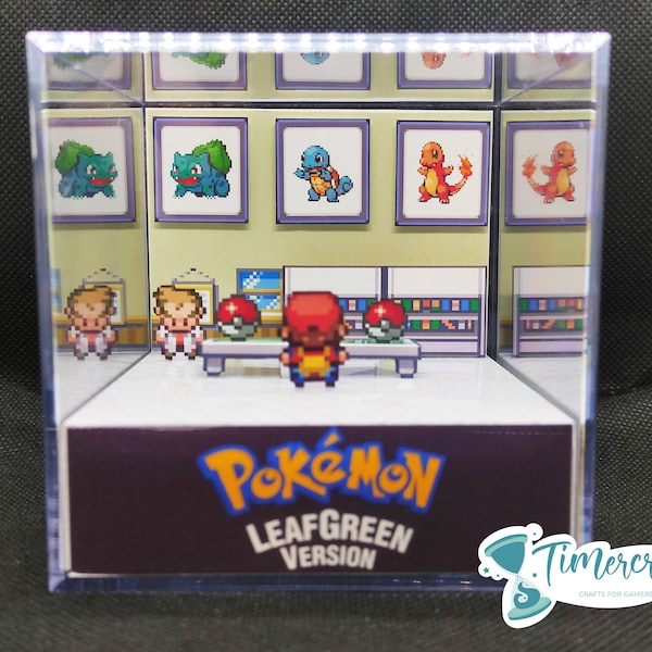 Pokémon FireRed, leafgreen cubediorama, gift for pokemon lovers, gba, gift for him, gift for her, wallart, home decor, geek decoration