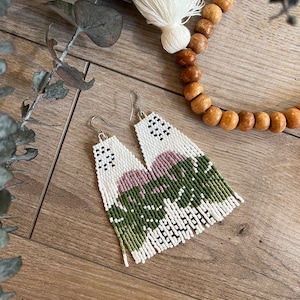 Abstract Monstera Beaded Dangle Earrings ⋄ Beaded Long Fringe Seed Bead Earrings ⋄ Boho Earrings ⋄ Gift For Her ⋄ Miyuki Delica