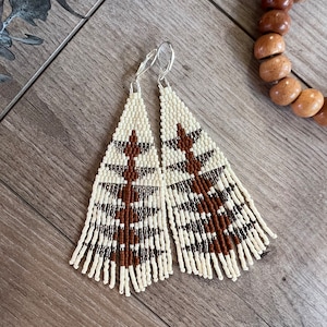 Aztec Wings Beaded Earrings ⋄ Beaded Long Fringe Seed Bead Earrings ⋄ Boho Earrings ⋄ Gift For Her ⋄ Miyuki Delica