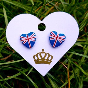 Union jack heart stud earrings hypoallergenic