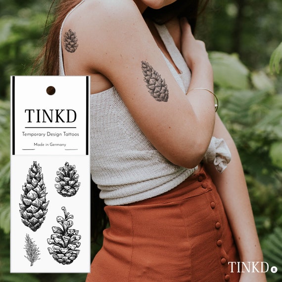 Tattoos Zum Abziehen Mit Tannenzapfen In Schwarz Klebetattoo Etsy