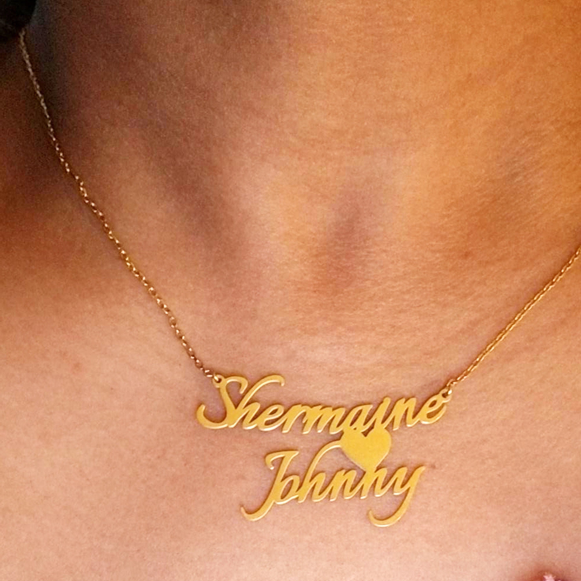 Two Name Necklace with Heart Gold Name Necklace Personalized Etsy