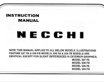 Necchi Sewing Machine Manual Instruction Booklet | PDF| Models 537FA 536FB 535FA 534FB