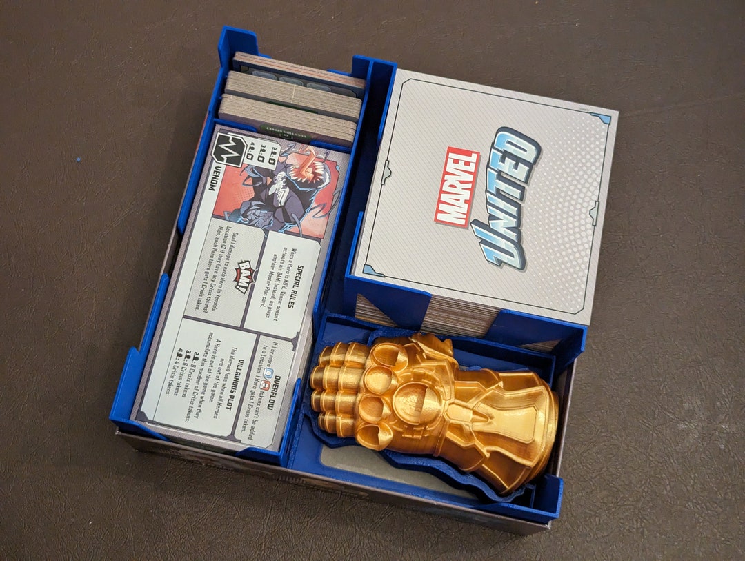 Cardboard Locations, Villain Dashboard, and Mini Infinity Gauntlet Organizer for Marvel United