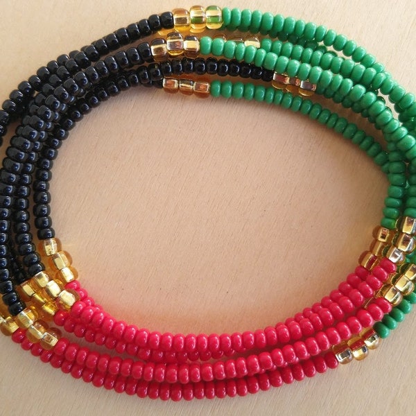 BLM 2, Black, Red, Green, Gold Waist Beads, Weight Loss tracker, Belly Chains, Body Jewelry, Tie on, 25-50 Inches, Plus Size