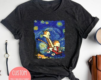 calvin and hobbes starry night t shirt