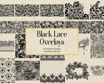 25 Black Lace PNG Transparent Overlays Art Scrapbooking Halloween Digital Paper Vintage instant download, commercial use