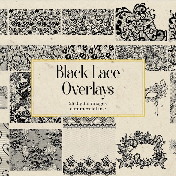 25 Black Lace PNG Transparent Overlays Art Scrapbooking Halloween Digital Paper Vintage instant download, commercial use