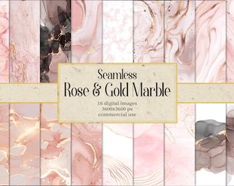 Seamless Rose Gold Marble Digital Paper, Marble Background Textures Pink White Gold For Wedding Invitation Cards Cover Poster Banner Design