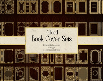 20 Gilded Book Covers Sets Gold Digital Paper Ornamental Book Textures Decorative Digital Downloads Commercial Use Vintage Books Antique